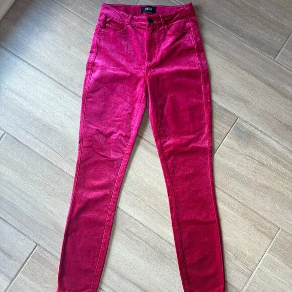 PAIGE Margot Ankle High Rise Pink Velvet Skinny Jeans Size 26 - Picture 2 of 10